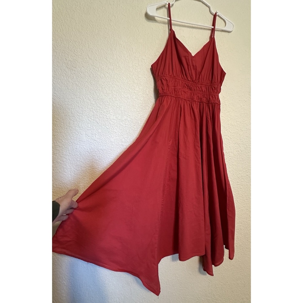 Dizzy Lizzy Red Cotton Tiered Smocked Waist Babydoll Midi Dress XL Boho - Picture 3 of 16